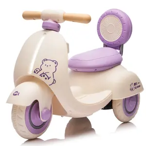 12V Kids Ride On Electric Motorcycle Toddler Scooter with Parents Control Three-Wheel Stable Design Special Wooden Handle Smoother Output Slow Start Stop for 1-3 Years Old BABY's First Toy