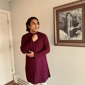 Chicken Kari Mens Kurta - Maroon Color Traditional Style Top for Men