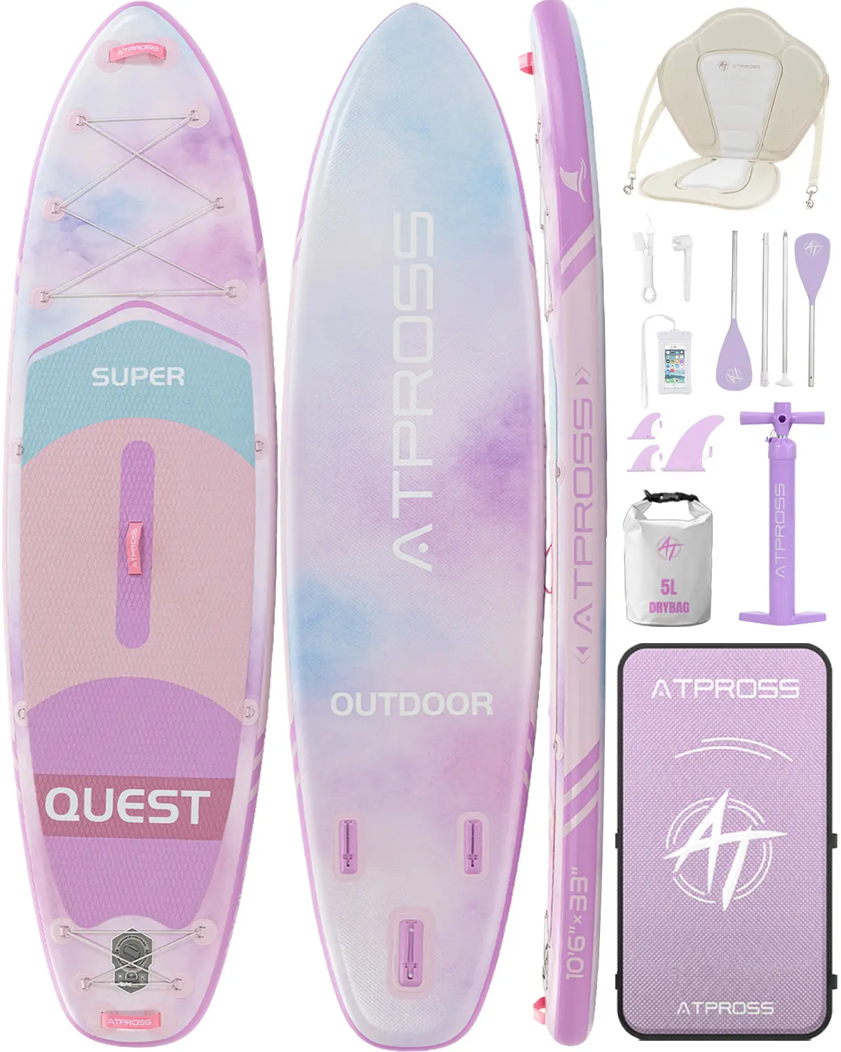 [Father's Day]10'6'' x 33'' Extra Wide Inflatable Paddle Board with Kayak Seat, 400LBS Capacity Stable SUP Board, Non-Slip EVA Deck, Complete Accessories Kit for Adults, Beginners, Yoga, Fishing & Family Fun,ATPROSS