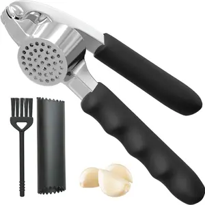 GORILLA GRIP Garlic Press and Peel Set, Heavy Duty Mincer Tool, Large Ergonomic Handle, Easily Mince and Crush Garlics, Ginger, Nuts, Seeds, Peeler Included, Peeling Cloves, Kitchen Gadgets