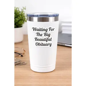Funny Quote Sticker Waiting For The Big Beautiful Obituary – Black Text White Aesthetic Vinyl Decal