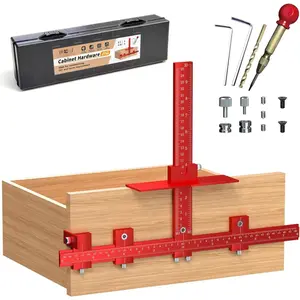 Cabinet Hardware Jig - Adjustable Cabinet Handle Installation Tool, - Drill Guide with Automatic Center Punch for Drawer Pulls & Cabinet Doors