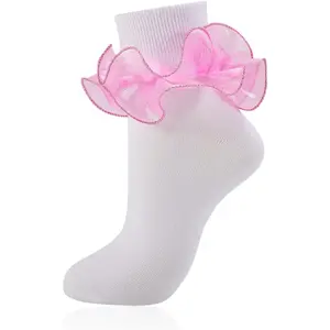 Women Big Ruffle Socks Adult Double Lace Turn Cuff Fluffy Frilly Ankle Dress Socks Cute Bobby Sock for Big Girls