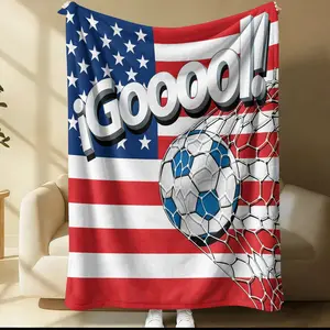 The Goooooo! Printed Blanket, Flannel Blanket, Soccer Patterns & Letters, Comfortable & Soft Material, Perfect Gift for Fans & Home Decor