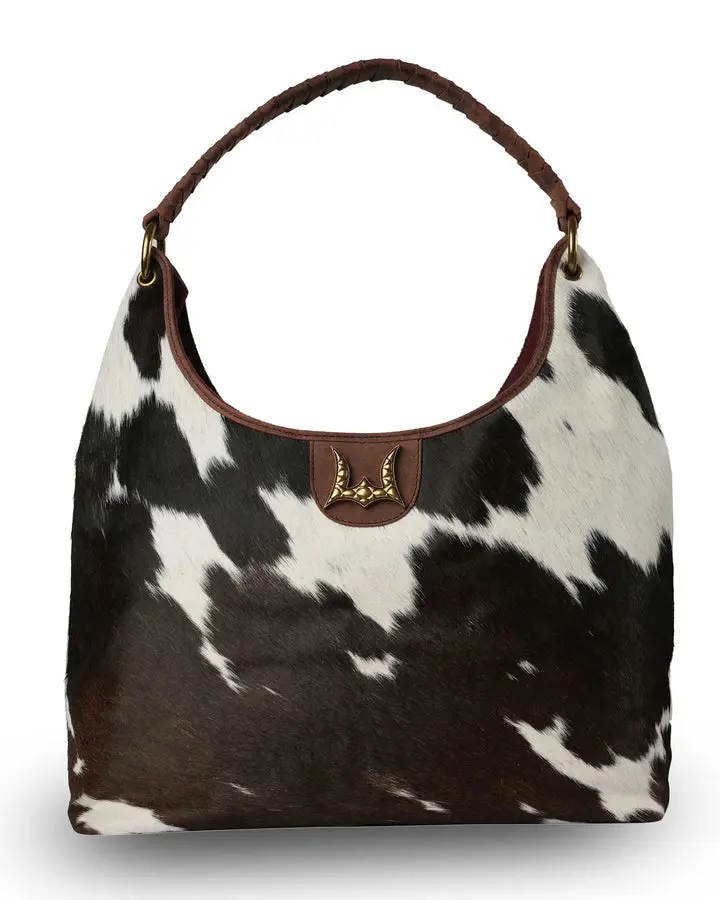 LW Large Cowhide Women's Crossbody & Shoulder Bag - Black & White Design, Oiled Ruby Leather, Cow Hide Women's Crossbody & Shoulder Bags, Chic Bag, Authentic Bag