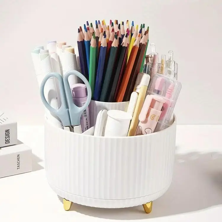 Rotatable Desktop Pen Holder, 5 Slot Rotating Pen Organizer, Simple Multi-grid Multifunctional Pencil Storage Box,Desk Sundries Container Fall Decor