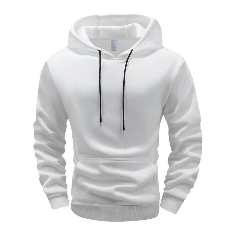 New Men's Plain Solid Color Zip-Up Long Sleeve Hooded Sweatshirt - Polyester-Spandex Jersey Pullover Outerwear, Loose Sporty Chic Athletic Hoodie, Spring Casual Ootd Tops, Leggings-Friendly, Layer/Pair w/ Jeans/Leggings, Zip-Up Detail Men's Hoodies