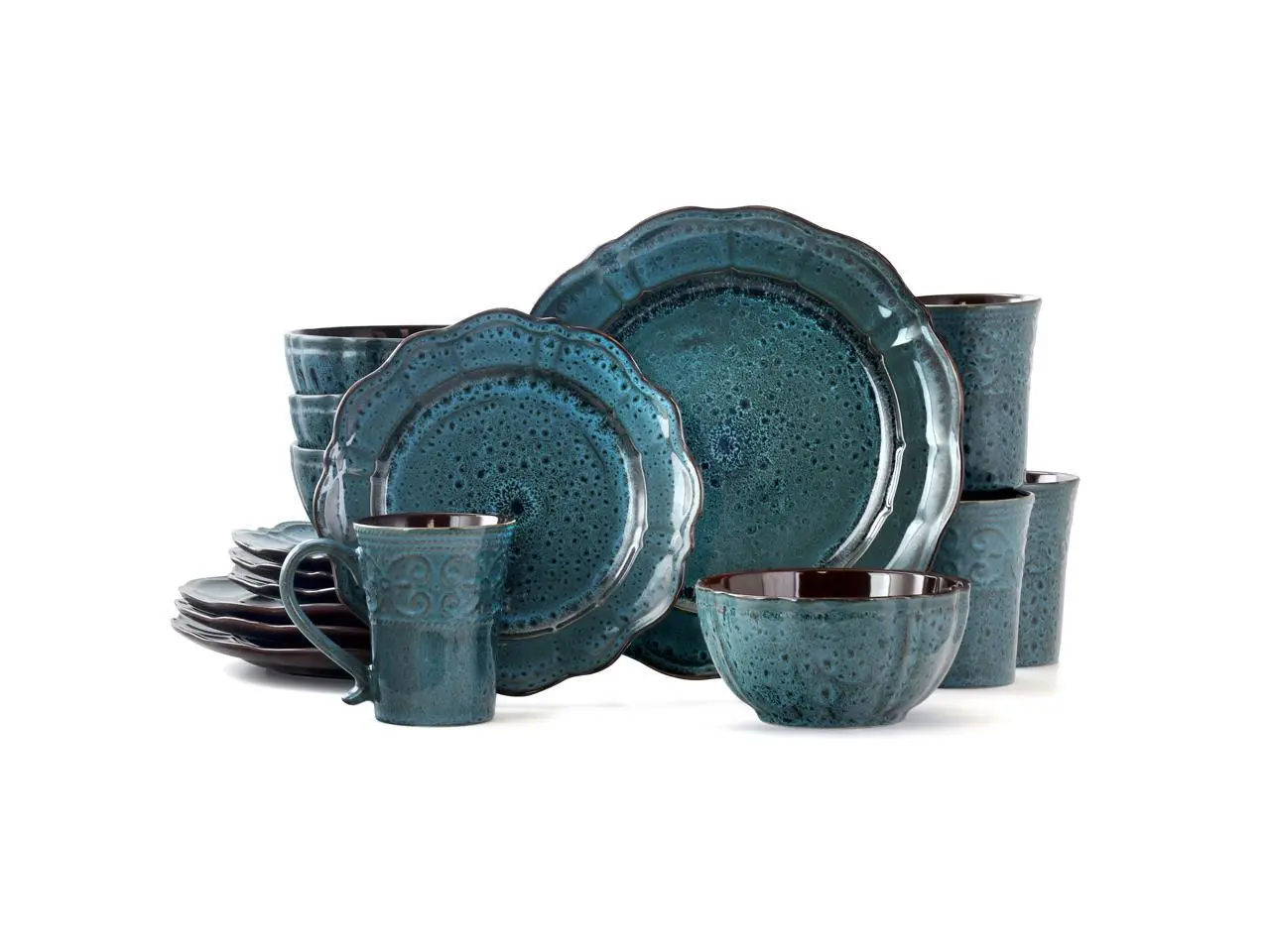Elama Lavish Blue 16 Piece Dinnerware set with Complete Setting for 4