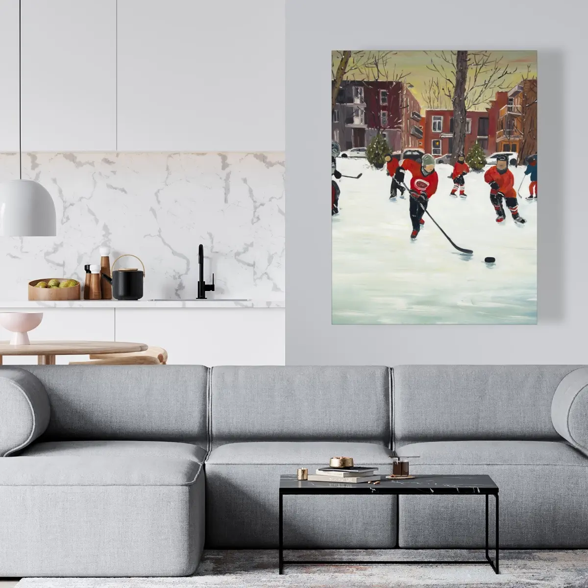360 Stand Red Young Hockey Players Wall Art Photo - 36" x 48" Vivid Color Athletic Posters, Home Decor, Ideal Gift for Kid Room & Bedroom Spaces, Artwork, Decoration