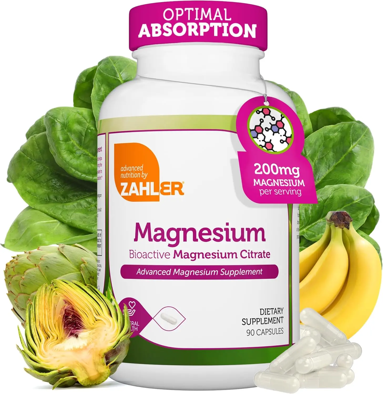 Zahler Magnesium Citrate Capsules 200mg – Vegan Magnesium Supplement for Men & Women – Kosher, Non-GMO & Gentle Daily Formula – 60, 90, 120, 250 Capsules Option