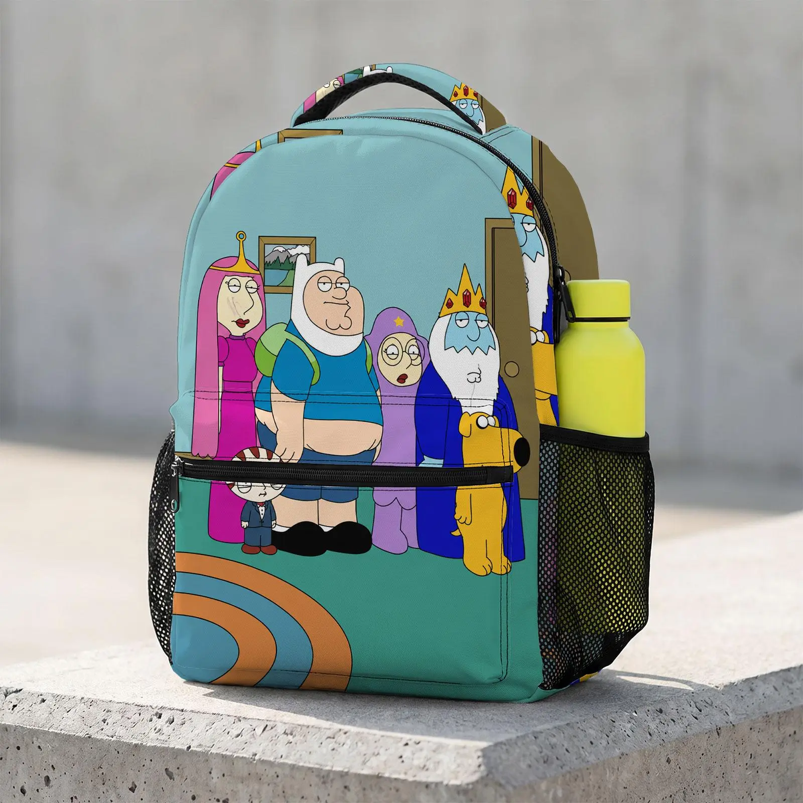 Family-Guy Cute Cartoon Backpack 17-Inch | Kawaii Printed School Bookbag | Large Travel Daypack with Water Bottle Holder for Teens Kids