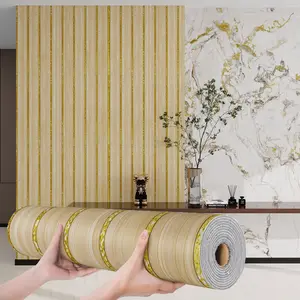 1 roll wood-grain slat-style wall sticker, self-adhesive coated wallpaper with waterproof and sound-insulating features. Textured design with a matte wood finish, easy to clean, install, and removable. Ideal for living room, bedroom, dining room, and ceil