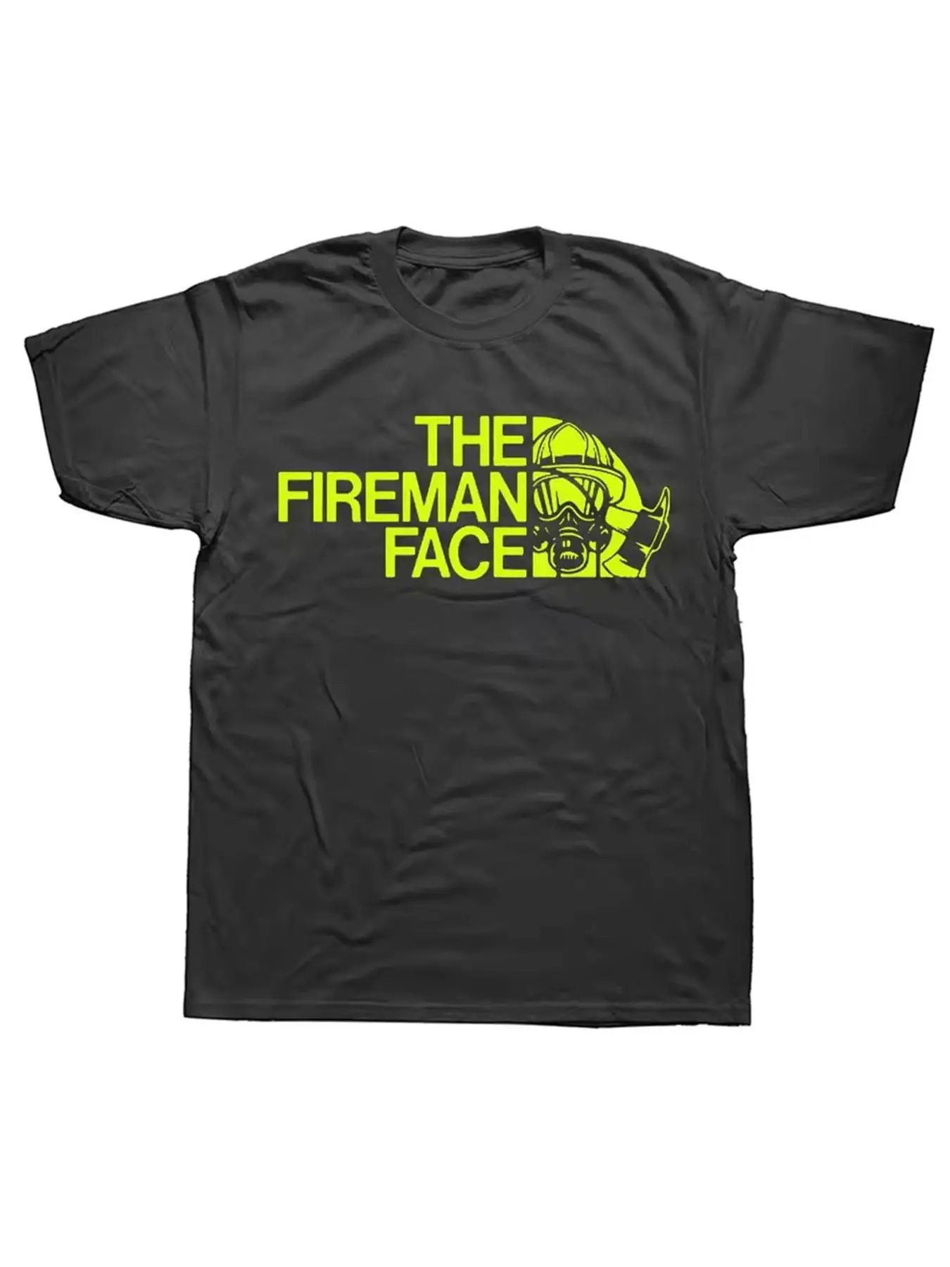 Funny Firefighter Face Graphic Tee, Streetwear Short Sleeve T-Shirt for Men, Casual Fitted Style, Original Tokyo Fashion