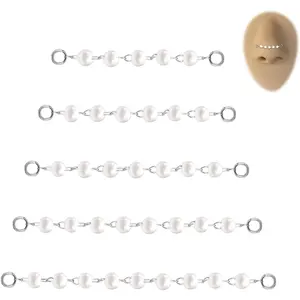 5PCS Nose Chain Surgical Steel Across Top Nose Piercing Jewelry - Double Nostril Bridge Jewelry for Women & Men, Black, Gold, Silver