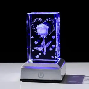 Anniversary Birthday Gifts for Girlfriend Wife Mom Cute,3D Laser Crystal Rose Flower Christmas Valentines Day I Love You Gifts Night Light Romantic for Boyfriend Couples Her Him,Women's gifts