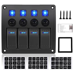 4 Gang Marine Boat Rocker Switch Panel Waterproof Overload Protector, 12-24V Pre-Wired Rocker Switch with LED Indicator, Multi Function Marine Toggle Switch for RV Truck Boat SUV, 2 Years Warranty