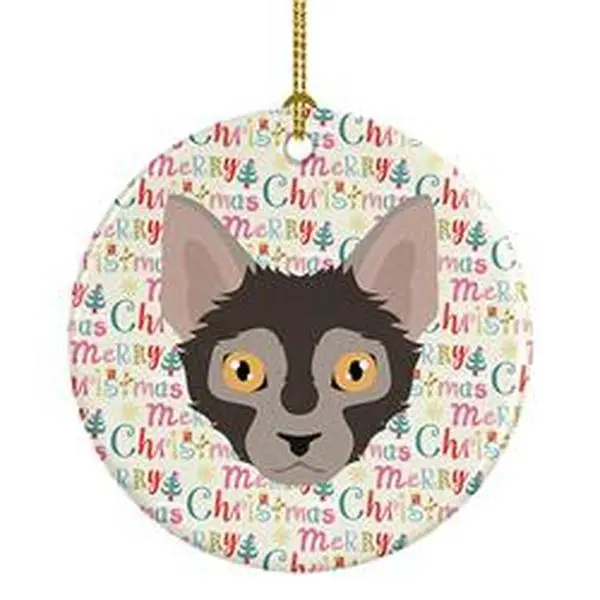 2.8 x 2.8 in. Unisex Lykoi Cat Christmas Ceramic Ornament