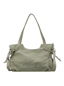 Student Large Capacity Tote Bag, Drawstring Nylon Waterproof Shoulder Bag, Korean Style Casual Commute Crossbody Bag, Daily Versatile Shopping Bag