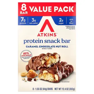 Atkins Protein Snack Bar, Caramel Chocolate Nut Roll, 8 Bars, 1.55 oz (44 g) Each