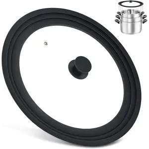 Universal Lid Fits 13", 14", 15" Cookware -  Replacement Pan Lid for Pots, Pans, and Skillets - Tempered Glass Pot Lid Cover for Frying Pans, Cast Iron, CrockPot