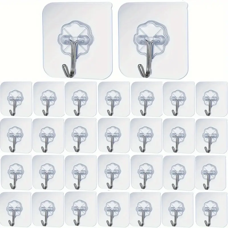 30 pieces of transparent and traceless adhesive hooks - no damage, nail free wall installation, suitable for photo frames and tiles, strong fixation, compatible with multiple surfaces