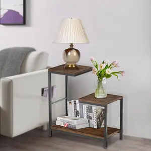 NUNET G-Shaped End Table with Storage Shelf – Rustic Brown Space-Saving Corner Table for Small Spaces, Living Room, Bedroom & Balcony | Multi-Use Side Table for Couch, Office, or Bedside