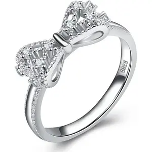 Elegant Bowknot Zircon Ring for Women, Classic Round Sparkling Band Ring, Fashion Personalized Wedding Engagement Ring, Trendy Daily Party Jewelry Gift for Girlfriend Valentine's Day