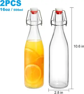 2 Pack Swing Top Glass Bottles 16oz, Flip Top Glass Bottle with Airtight Lid for Fermentation, Kombucha, Mead, Vanilla Extract, Coquito, Vinegar, Beer, Kefir, Wine, Soda, Juice, Oil for Home Brewing