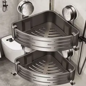 Bathroom Corner Basket with Suction Cups, Wall Mount  Storage Shelf, No-Hole Triangle Caddy for Toiletries & Soap, Removable Easy-Clean Design – For Women Men Small Bathroom Apartment