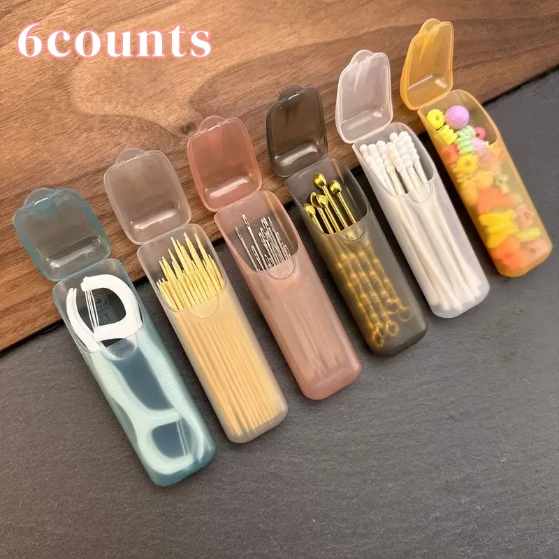 6-Pack Compact Size Transparent PP Plastic Dustproof Dental Floss & Toothpick Organizer, Universal Compatibility Portable Oral Care Home Supply for Travel & Home Use, Six.