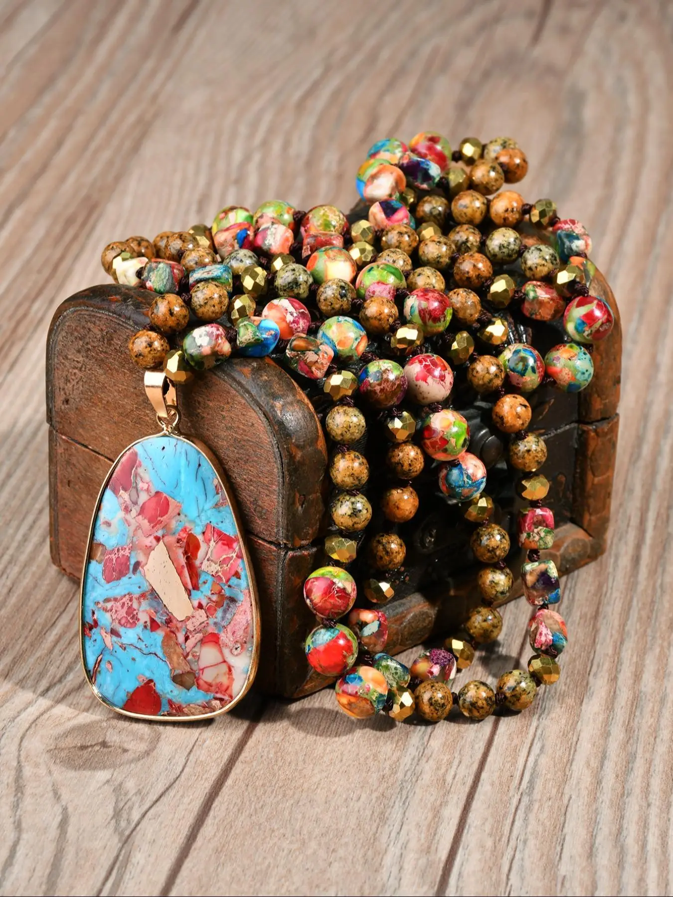 Boho Style Natural Stone Beaded Necklace, Vintage Style Beaded Necklace for Women & Men, Fashion Jewelry for Party, Daily Decor