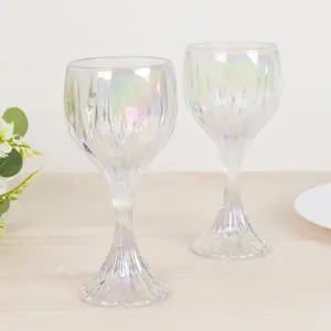 6 Pack Prism Cut Wine Glass Goblets – Iridescent Clear 10oz Crystal Stemware for Red & White Wine