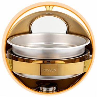 [FLASH SALE | ROVSUN ] 6 QT Roll Top Round Gold Chafing Dish Buffet Set with Visible Window