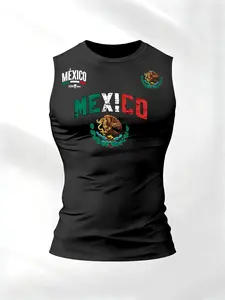 Men's Graphic Sleeveless Tee, Sporty Round Neck Design, Slim Fit Summer Top, Fashion Streetwear Style, Casual