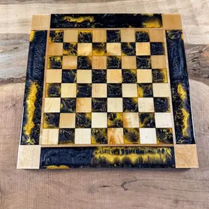 Golden Black Onyx Maple Wood Chess Board (INCLUDES PIECES)
