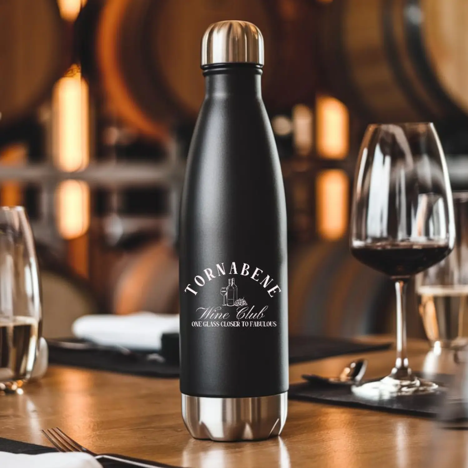 Tornabene Wine Club – One Glass Closer to Fabulous Stainless Steel Water Bottle Drinkware Flask, Double Vacuum Tumbler, Coldest Reusable