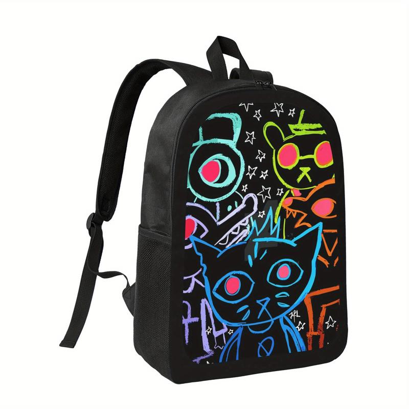 Night in the Woods Backpack - Large Capacity School Bag with Adjustable Shoulder Straps, Lightweight Backpack for Teens, College, Travel - Cute Night in the Woods Characters (Black with Neon Colors) - Durable Zipper Closure Backpack for Boys & Girls, Back