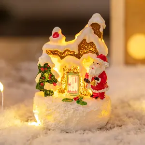 Christmas Holiday Decoration Cartoon Gingerbread House Little House Santa Claus Snowman Miniature Landscape Resin Ornaments Set for Festive Home Decor
