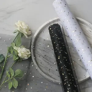 Floral Packaging Netting Roll, Star Moon Embroidery, Elastic Ribbed Fabric, Wedding Decor, DIY Craft Material, Gift Wrapping, Gift Wrapping Supplies