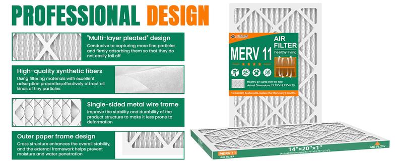 14 * 20 * 1 Air Filter,MERV 11,Furnace Air Filter for HVAC,Dust Defense-2packs by MIFLUS
