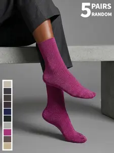 Women's Fashion Mid-Calf Socks, 5 Pairs (random Shipping), Colorful Sparkle Design, All-Season Streetwear Style, Comfortable & Stylish