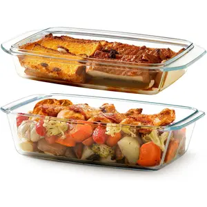 Rectangular Glass Casserole Dish With Lid, 101 OZ Large Glass Baking Dish, 11.6x6.5 inch Deep Bakeware (Oven-Safe)