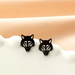 Women's 1-Pair Stainless Steel Wolf Stud Earrings, Animal Character Earrings with Domineering Temperament, Character Shaped Design, Character Shaped Earrings