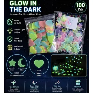 200 Glow-in-the-Dark Ceiling Star Stickers – Colorful Luminous Stars & Moon Decals| 3D Plastic Glow Wall & Ceiling Decor| Ideal for Boys' and Girls' Rooms| Perfect for Creating a Relaxing Atmosphere