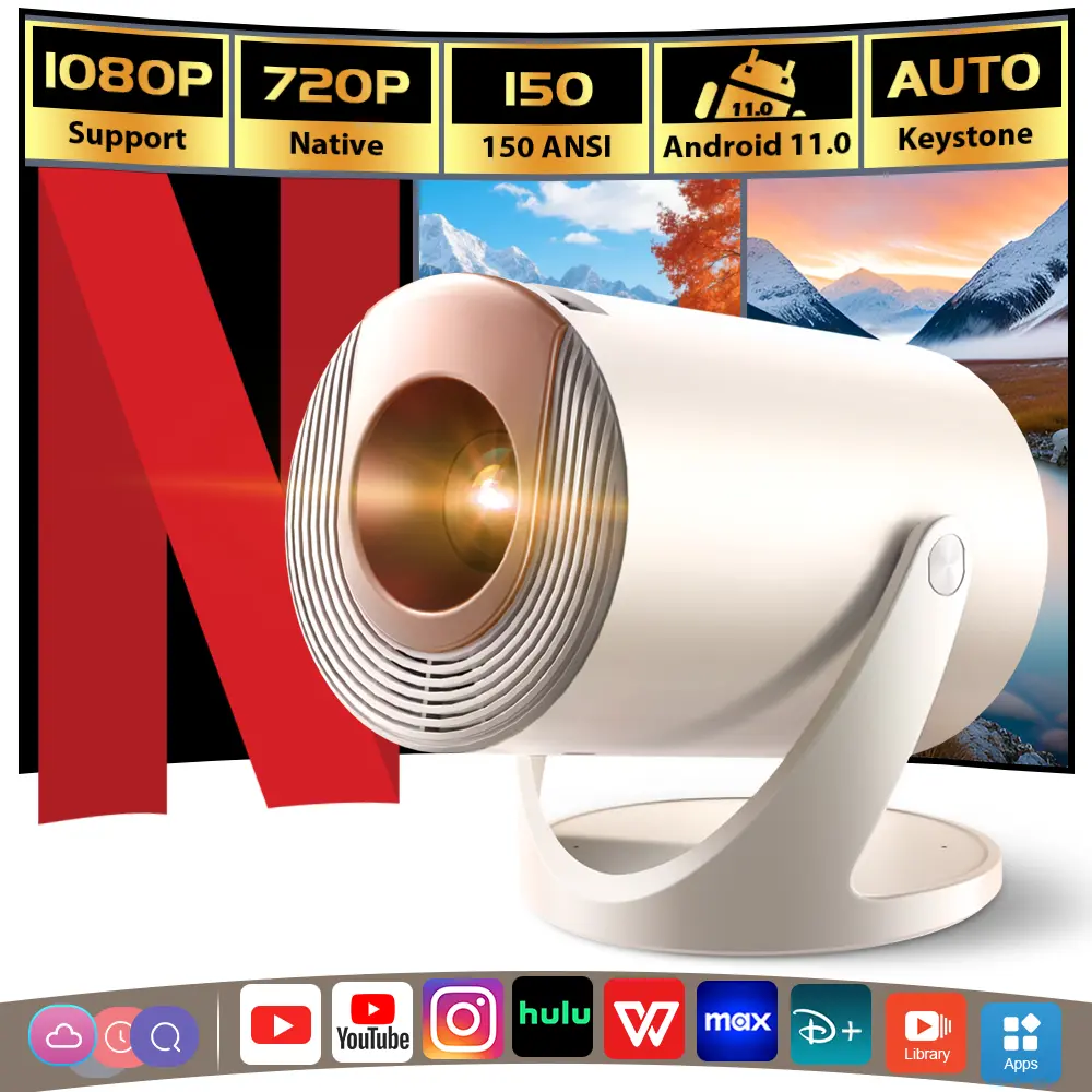 AMOVFILM 2026 Smart Mini Projector | HD Picture Quality | Streaming App Support | WiFi & Bluetooth Connectivity | 180° Rotating Stand | Portable Home Theater