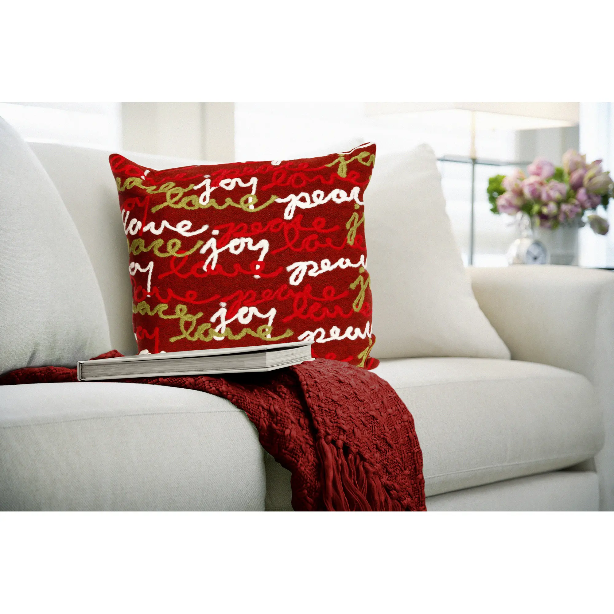 Lush Decor VISIONS III Indoor/Outdoor Handmade Pillow - Contemporary  (Peace Love Joy), Cushions For Outdoor Chairs, Outdoor Cushion Covers