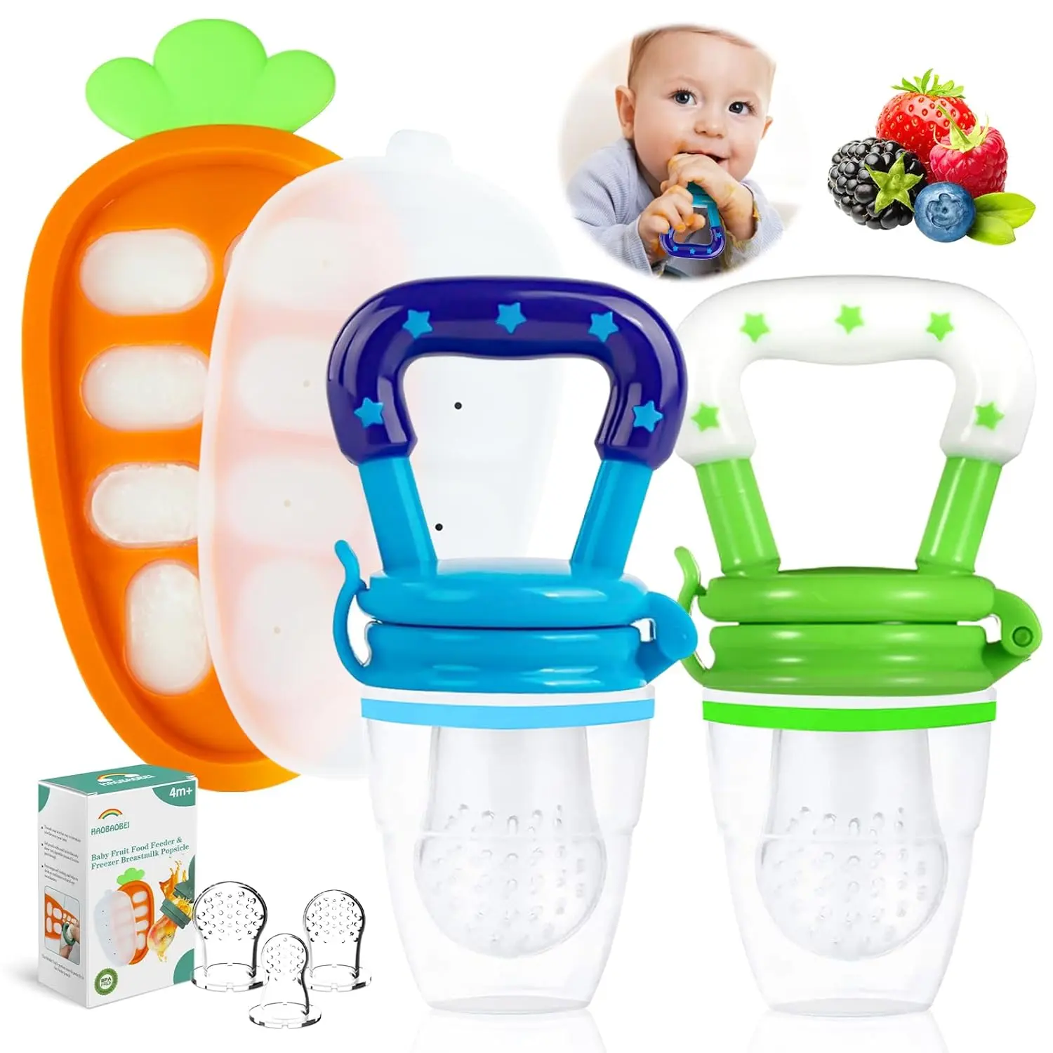 Tray Teether + Feeder Combo - Blue Green