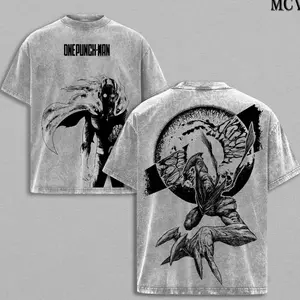 Saitama x Garou T-Shirt – One Punch Man Season 3 Oversized Vintage Washed Tee, Heavy Cotton Menswear Top, Anime Manga Streetwear, Hero vs Villain Graphic Tee, Acid Wash Retro Oversize Unisex Top 102