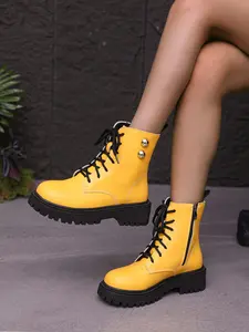 New Metal Buckle Lace-Up Boots Women, Thick Sole Rubber British Style Short Boots, Fashionable Personality Female Shoes