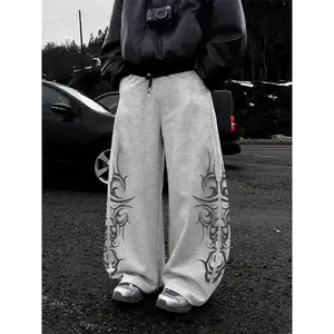 Men Women Wide Leg Pants Oversized Tribal Totem Trendy Streetwear, Casual Daily for Spring & Fall, Vintage Cool Fashion Piece